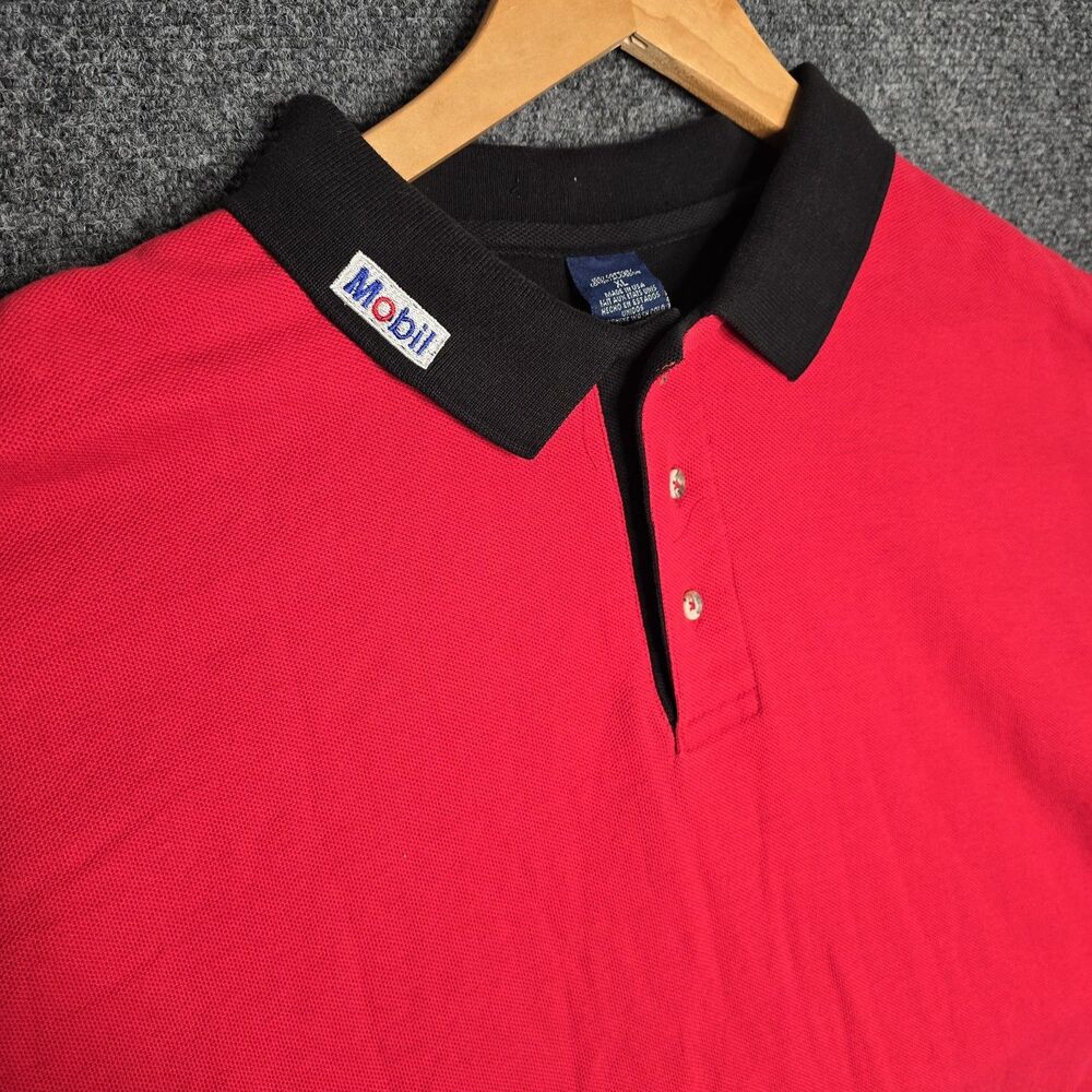 Vintage Mobil Men's XL Polo Red Green Blue Black Joliet Refinery Fire Rescue...
